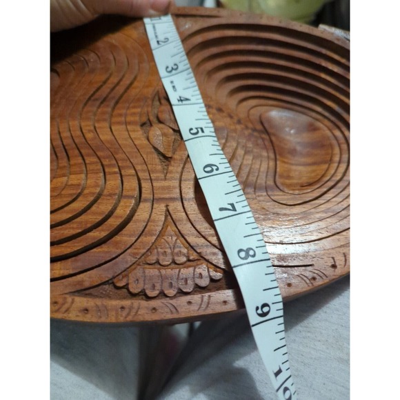 Vintage Wood Coil Carved Bowl Expandable Primitive Decor Footed Double - Picture 8 of 8